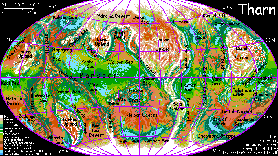 Map of Tharn, a world-building experiment. Click a feature to go there.