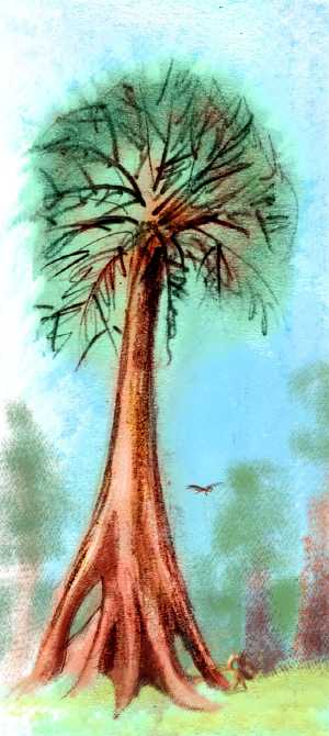 Sketch by Wayan of the tallest tree on Tharn, a dry, rather Martian world-model.