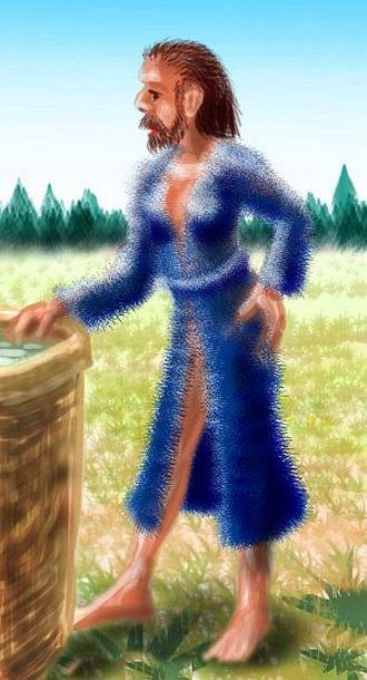 A bearded woman in a blue robe. Sketch of a dream by Wayan