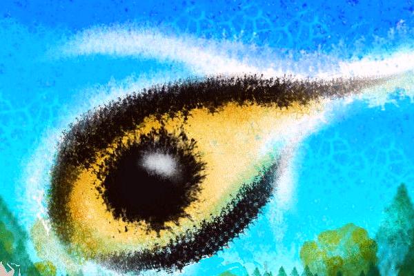 A floating yellow eye. Dream sketch by Wayan. Click to enlarge.