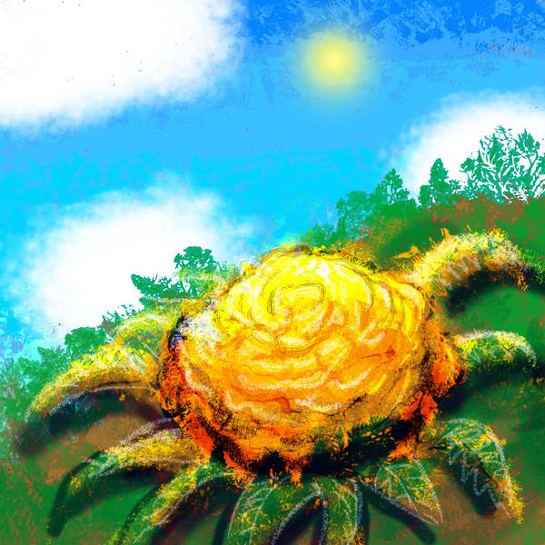 Giant yellow feral cabbage; sketch of a dream by Wayan. Click to enlarge.