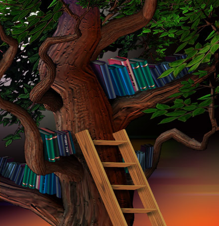 tree of books; digital dream-sketch by SAO.