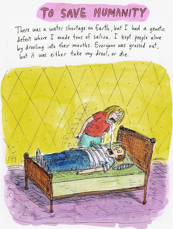 'To Save Humanity', a dream cartoon by Roz Chast.