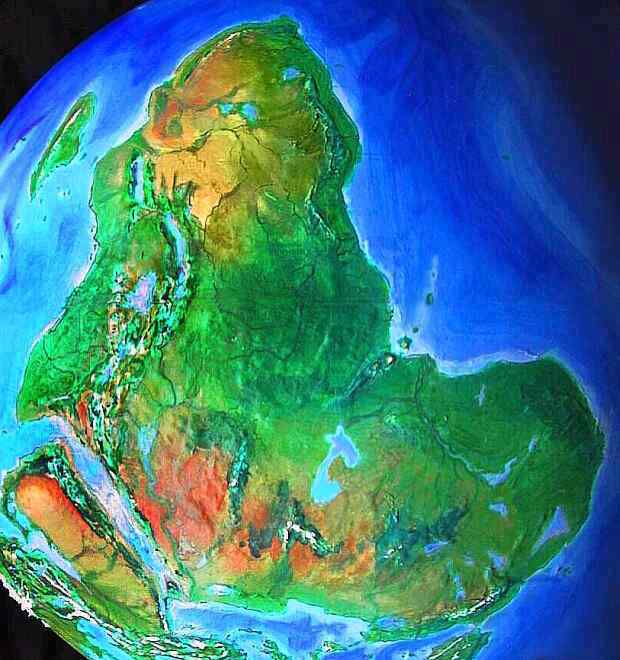Orbital photo of Turnovia, an upside-down Earth; Africa.