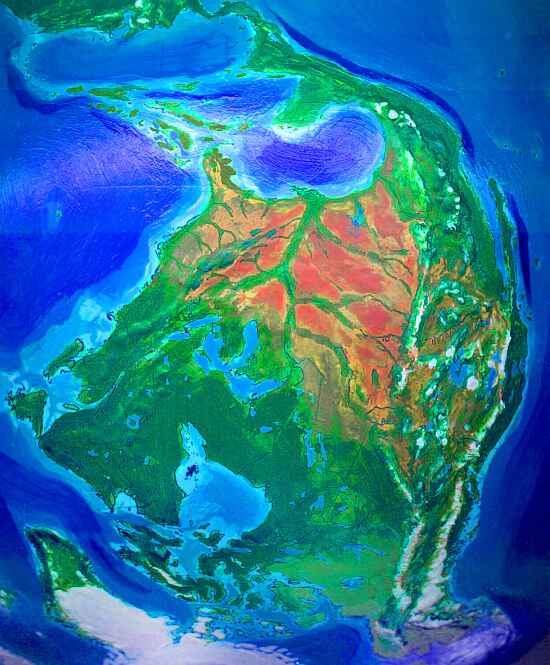 Orbital photo of Turnovia, an upside-down alternate Earth; Tortolia, the geological equivalent of North America
