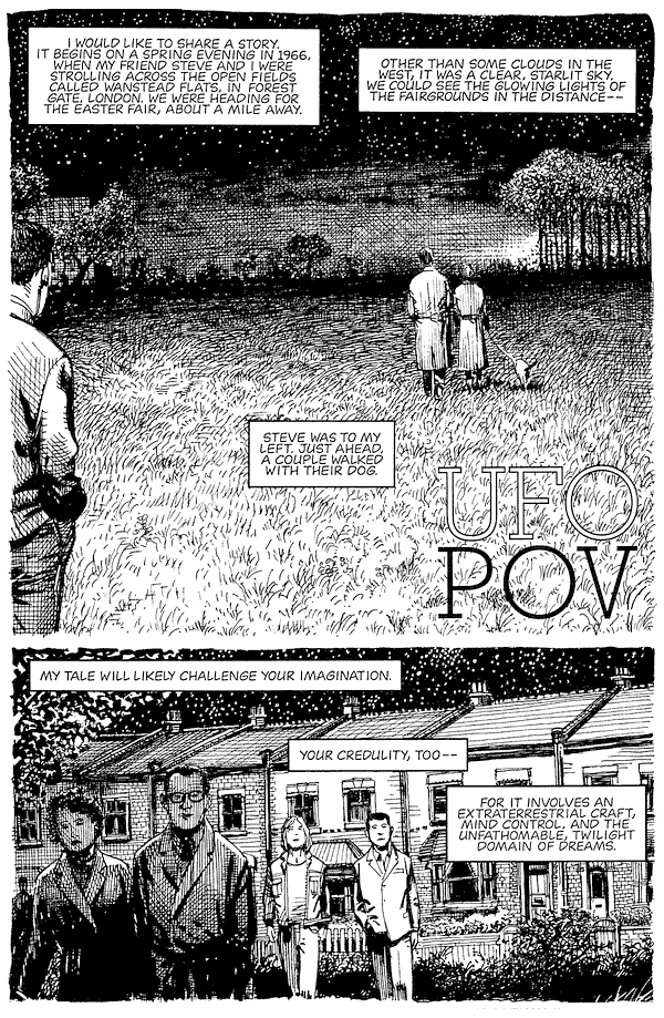 Page 1 of 'UFO POV', an autobiographical comic by Barry Windsor-Smith.