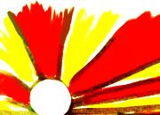Thumbnail sketch of a rising sun in yellow and red.