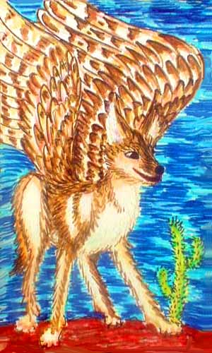 Winged coyote (Canis volans) in Ralk Desert, central Aphrodite, on Venus after terraforming.