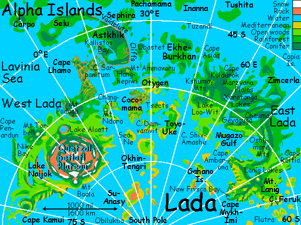 Map of Lada, the south polar archipelago, on terraformed Venus.