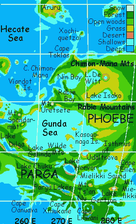 Map of the Gunda Sea and western Phoebe on Venus, after terraforming