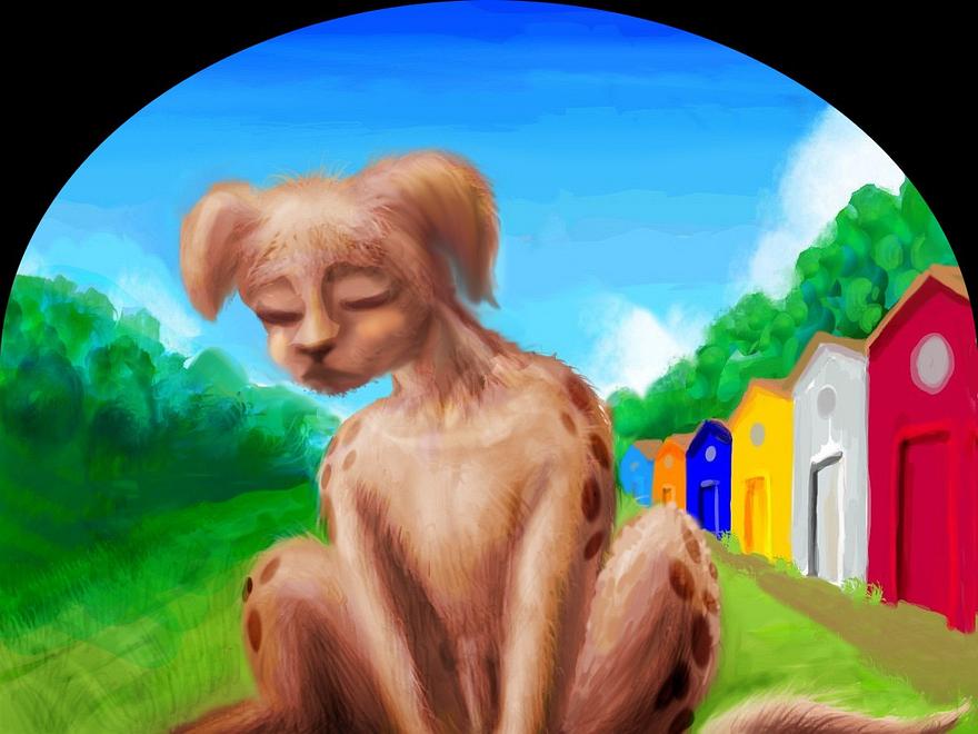 I'm a dog-man sadly waiting to see if I'll be euthanized. Dream sketch by Wayan.
