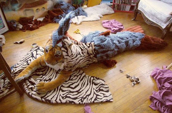 Mer-tigress (half-sewn). Photo of plushie by Wayan. Click to enlarge.