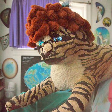 Mer-tigress (head, final). Photo of plushie by Wayan. Click to enlarge.