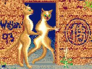 Two watercats in a doorway