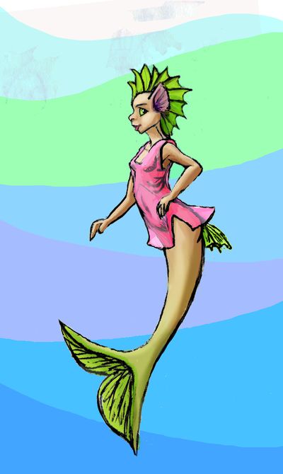 Mermaid in pink tunic--me. Dream sketch by Wayan. Click to enlarge.