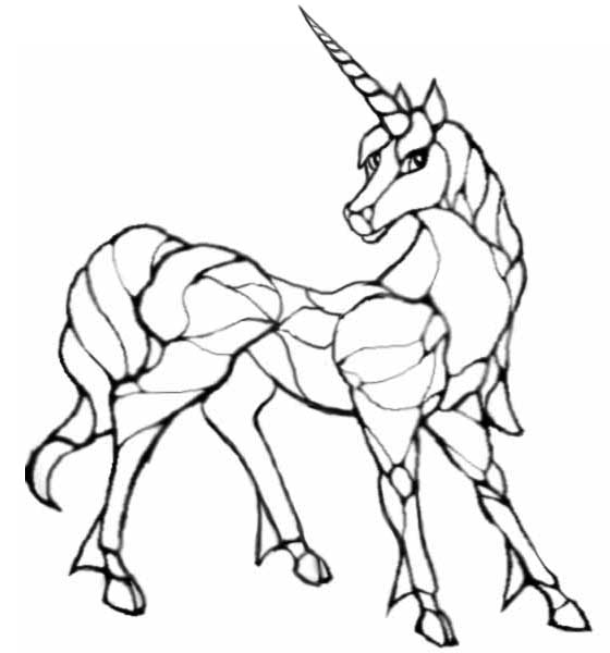 Line drawing of a unicorn.