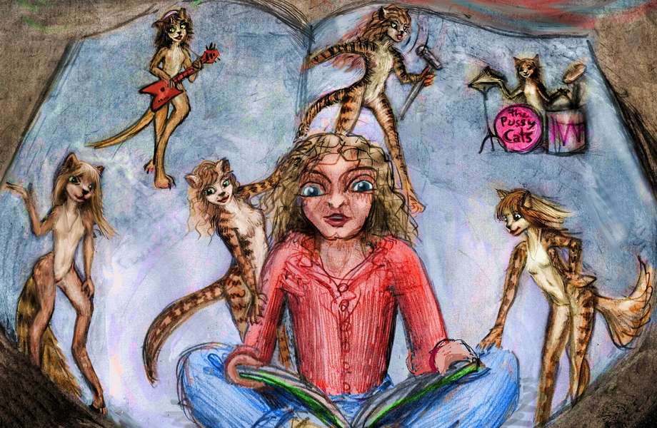 I read of catgirls who start a band. Dream sketch by Wayan. Click to enlarge.