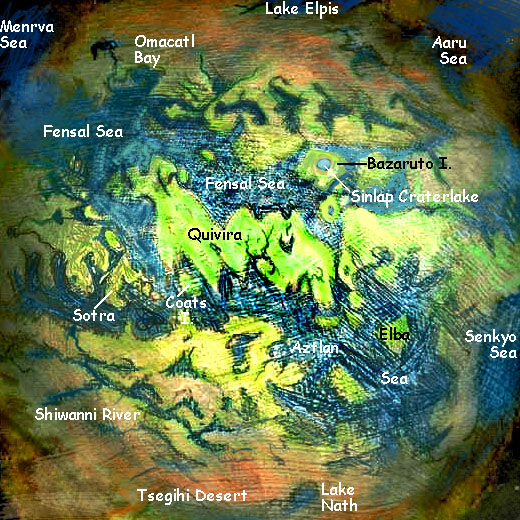 Sketchmap with names, of the Fensal/Quivira/Aztlan region of Xanadu, a model of an alternate, wetter Titan.